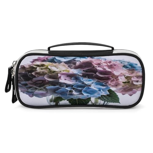 JKLPOMN Tragbare Make-up-Tasche, Hortensien-Blumen in Vase, bedruckt, großes Fassungsvermögen, Reise-Make-up-Box, Aufbewahrungstasche, Kosmetik-Reisetasche, Damen-Kulturbeutel, geeignet für Mädchen, von JKLPOMN