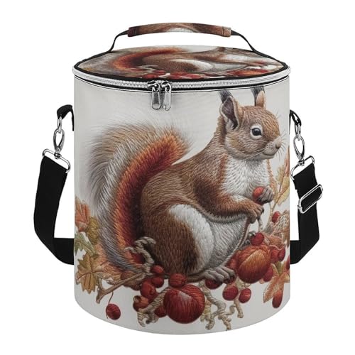 Wiederverwendbarer, isolierter weicher Eisbeutel / Rucksack, Blätter und Eichhörnchen bedruckt, Reise-Kühltasche, isolierte Lunchtasche, erweiterbare doppellagige Kühltasche, geeignet für Strand- und von JKLPOMN