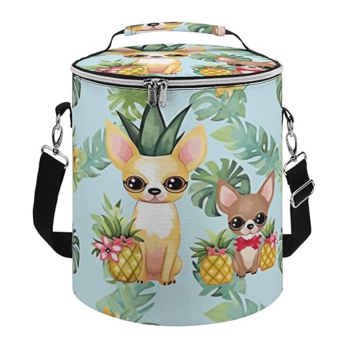 Wiederverwendbarer, isolierter weicher Eispack/Rucksack, Chihuahua-Hund, Ananas-Druck, Reise-Kühltasche, isolierte Lunchtasche, erweiterbare, doppellagige Kühltasche, geeignet für Strand- und von JKLPOMN