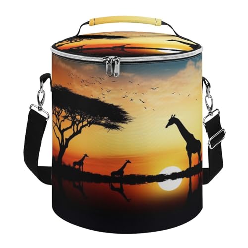 Wiederverwendbarer, isolierter weicher Eispack/Rucksack, Giraffen-Sonnenuntergangs-Druck, Reise-Kühltasche, isolierte Lunchtasche, erweiterbare, doppellagige Kühltasche, geeignet für Strand- und von JKLPOMN