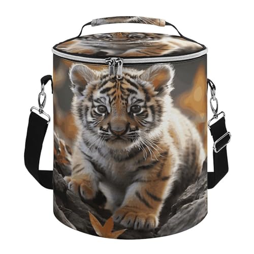 Wiederverwendbarer isolierter weicher Eisbeutel / Rucksack, niedlicher Tigerdruck, Reise-Kühltasche, isolierte Lunchtasche, erweiterbare doppellagige Kühltasche, geeignet für Strand- und von JKLPOMN