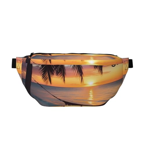 Coconut Beach Sunset Hammock Printed Fanny Pack Waist Bag for Men Women, Adjustable Bumbags Hip Bum Bag Travel Crossbody Bags Sports Running Hiking Belt Bag, Schwarz , Einheitsgröße, Wanderrucksack von JKLQWC