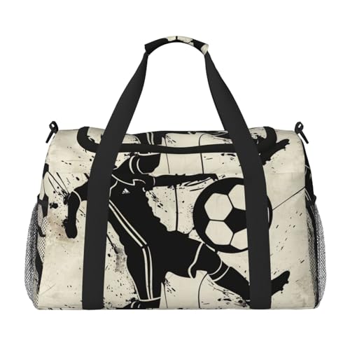 I Love Soccer bedruckte Reisetasche für Männer und Frauen, große Sporttasche, Handtasche mit Schultergurt, für Reisen, Wochenende, Angeln, Jagd, Schwarz , Einheitsgröße, Reisetasche von JKLQWC