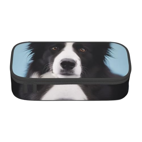 JKLQWC Bedrucktes Federmäppchen mit Border Collie, niedliches Federmäppchen, großes Fassungsvermögen, Reißverschluss, Federmäppchen, Organizer für Büro, Schule, Reisen, Schwarz , Einheitsgröße, von JKLQWC