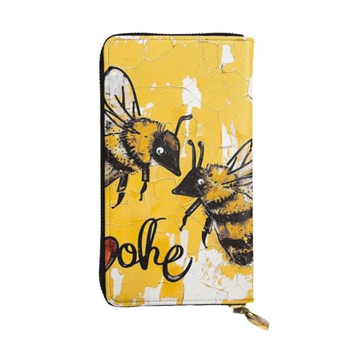 JKLQWC Bee Love Honey bedruckte lange Geldbörse für Damen und Herren, niedliches PU-Leder mit Münzgeldbörse und Kartenhalter, Schwarz , Einheitsgröße, Modern von JKLQWC