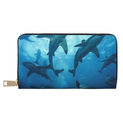 JKLQWC Hammerhead Sharks Printed Long Wallet for Women Men Stylish and Cute PU Leather Wallet with Coin Purse and Credit Card Holder, weiß, Einheitsgröße, Modern von JKLQWC