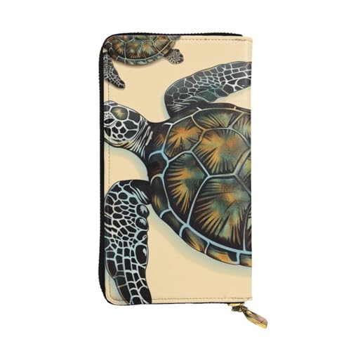 JKLQWC Sea Turtle bedruckte lange Geldbörse für Damen und Herren, niedliches PU-Leder, Geldbörse mit Münzgeldbörse und Kartenhalter, Schwarz , Einheitsgröße, Modern von JKLQWC