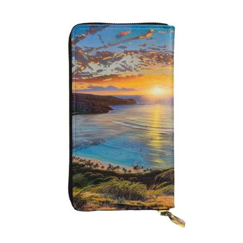 JKLQWC Sunrise Over Hanauma Bay Oahu Hawaii Printed Long Wallet for Women Men Cute PU Leather Wallet with Coin Purse and Credit Card Holder, Schwarz , Einheitsgröße, Modern von JKLQWC