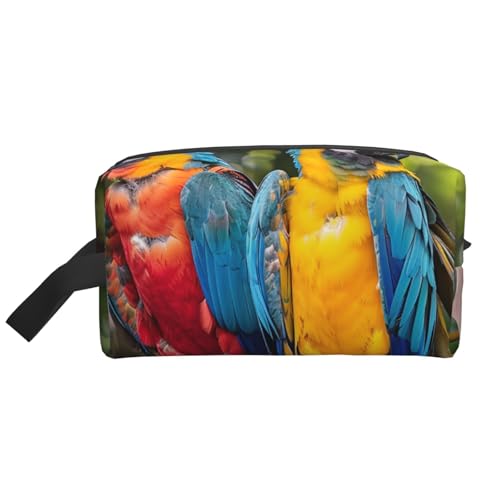 Kosmetiktasche mit Papageien-Aufdruck, für Damen, Reise-Make-up, Kulturbeutel, Organizer, große Kapazität, Kosmetiktasche mit Griff, weiß, Einheitsgröße, Kosmetiktasche von JKLQWC