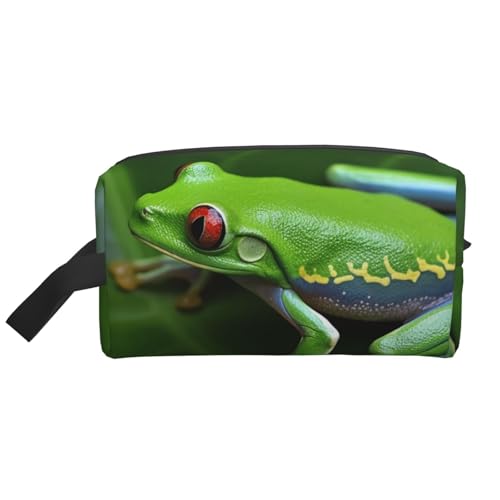 Kosmetiktasche mit Tiermotiv, Froschblätter, für Damen, Reise-Make-up, Kulturbeutel, Organizer, große Kapazität, Kosmetiktasche mit Griff, weiß, Einheitsgröße, Kosmetiktasche von JKLQWC