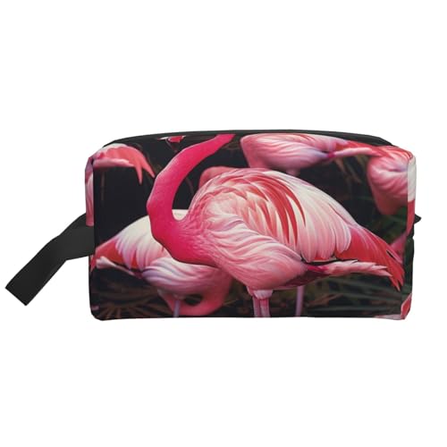 Make-up-Tasche mit Flamingo-Druck, für Damen, Reise-Make-up, Kulturbeutel, Organizer, große Kapazität, Kosmetiktasche mit Griff, weiß, Einheitsgröße, Kosmetiktasche von JKLQWC