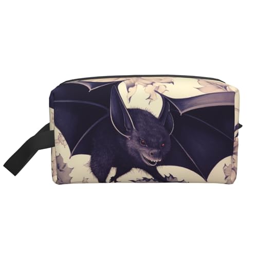 Make-up-Tasche mit Fledermaus-Druck, für Damen, Reise-Make-up, Kulturbeutel, Organizer, große Kapazität, Kosmetiktasche mit Griff, weiß, Einheitsgröße, Kosmetiktasche von JKLQWC