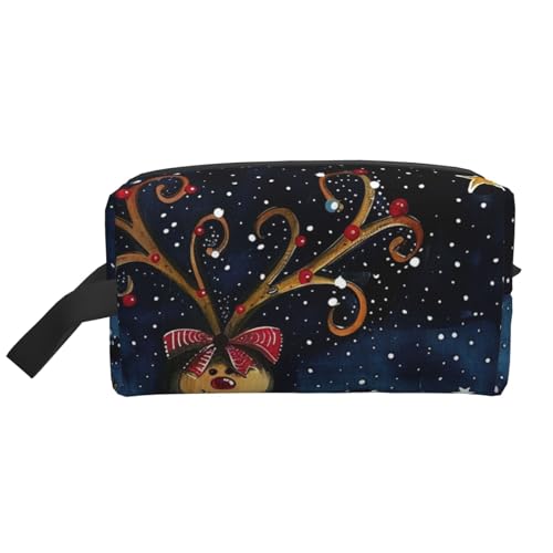 Make-up-Tasche mit Weihnachtsmotiv, für Damen, Reise-Make-up, Kulturbeutel, Organizer, große Kapazität, Kosmetiktasche mit Griff, weiß, Einheitsgröße, Kosmetiktasche von JKLQWC