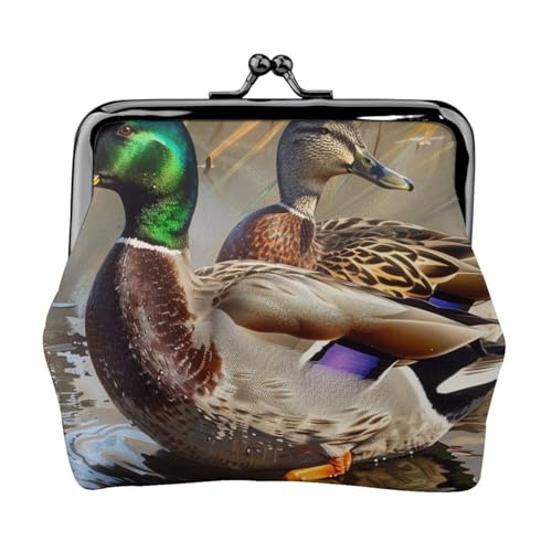 Mallard Duck bedruckte Münzbörse für Damen, niedliches PU-Leder, Münzgeldbörse, Mini-Münzgeldbörse mit Kuss-Lock, Schwarz , Einheitsgröße, Modern von JKLQWC