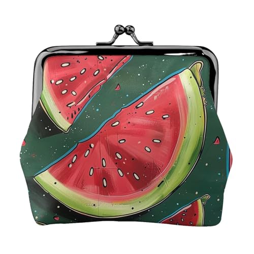 Wassermelonen-bedruckte Münzbörse für Damen, niedliches PU-Leder, Münzgeldbörse, Mini-Münzgeldbörse mit Kiss-Lock, Schwarz , Einheitsgröße, Modern von JKLQWC