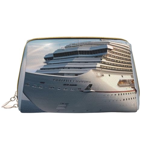 Bedruckte Kosmetiktasche mit Kreuzfahrtschiff, für Damen, Mutter, große PVC-Leder, Reise-Make-up-Tasche, niedliche Geschenke, Kulturbeutel mit Reißverschluss, weiß, Einheitsgröße, Kosmetiktasche von JKSEEPYN