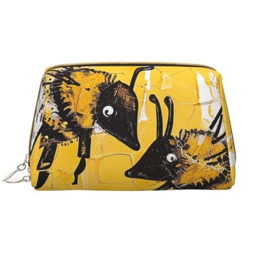 Bee Love Kosmetiktasche mit Honig-Aufdruck, groß, PVC-Leder, Reise-Make-up-Tasche, niedliches Geschenk, Kulturbeutel mit Reißverschluss, weiß, Einheitsgröße, Kosmetiktasche von JKSEEPYN