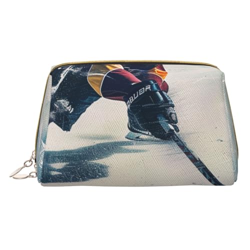 Hockey-Sport-Kosmetiktasche für Damen, Mutter, kleine PVC-Leder, Reise-Make-up-Tasche, niedliches Geschenk, Kulturbeutel mit Reißverschluss, weiß, Einheitsgröße, Kosmetiktasche von JKSEEPYN