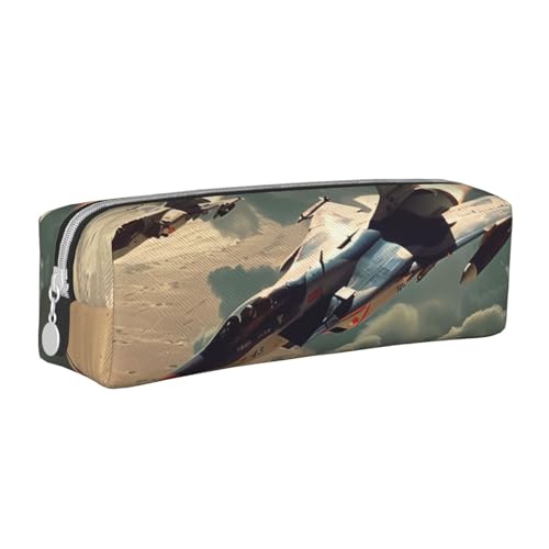 JKSEEPYN Jet Fighter Federmäppchen aus bedrucktem Leder mit Reißverschluss, minimalistisches, ultradünnes Design, Schul-Bleistifttasche, Kosmetiktasche, weiß, Einheitsgröße, Taschen-Organizer von JKSEEPYN