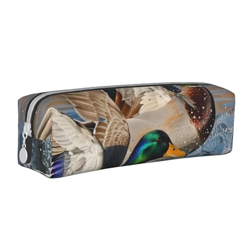 JKSEEPYN Mallard Ducks Federmäppchen aus bedrucktem Leder, mit Reißverschluss, minimalistisch, ultradünn, für die Schule, weiß, Einheitsgröße, Taschen-Organizer von JKSEEPYN