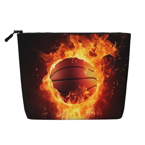 Kosmetiktasche aus Leinen, Motiv: Basketball auf Feuer, Flamme und Spritzwasser, personalisierbar, Reise-Make-up-Kosmetiktasche für Frauen und Mütter, Schwarz , Einheitsgröße, Kosmetiktasche von JKSEEPYN