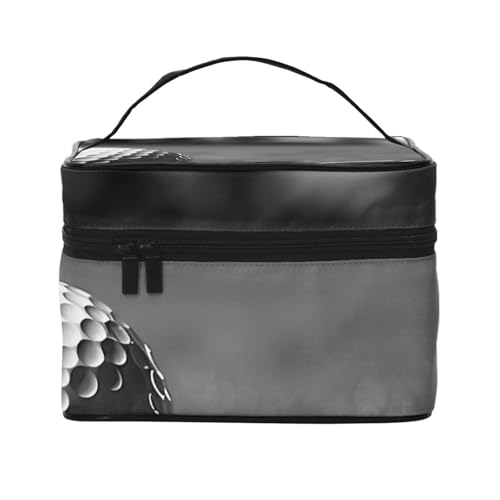 Kosmetiktasche mit Golf-Motiv, Reise-Kosmetiktasche für Damen, Kosmetik-Aufbewahrungstasche, Reißverschluss, Kulturbeutel, Organizer mit Griff, Schwarz / Weiß, Schwarz , Einheitsgröße, Kosmetiktasche von JKSEEPYN