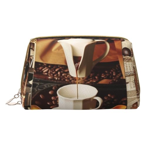 Kosmetiktasche mit Kaffee-Collage, bedruckt, für Damen, Mutter, kleine PVC-Leder, Reise-Make-up-Tasche, niedliche Geschenke, Kulturbeutel mit Reißverschluss, weiß, Einheitsgröße, Kosmetiktasche von JKSEEPYN