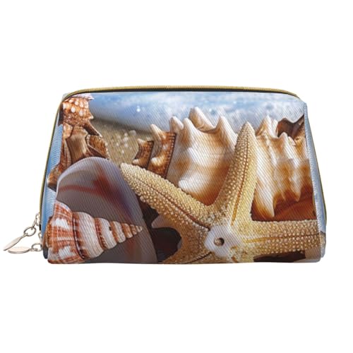 Kosmetiktasche mit Muscheln am Strand, bedruckt, für Damen, Mutter, große PVC-Leder, Reise-Make-up-Tasche, niedliche Geschenke, Kulturbeutel mit Reißverschluss, weiß, Einheitsgröße, Kosmetiktasche von JKSEEPYN