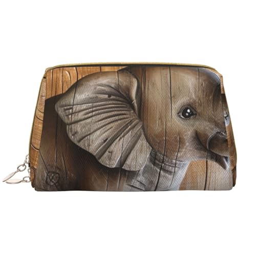 Kosmetiktasche mit Sonnenblumen-Elefant, Holzboden, bedruckt, für Damen, Mutter, große PVC-Leder, Reise-Make-up-Tasche, niedliches Geschenk, Kulturbeutel mit Reißverschluss, weiß, Einheitsgröße, von JKSEEPYN