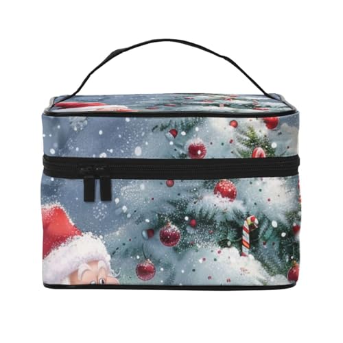 Kosmetiktasche mit Weihnachtsmann und Schneemann, bedruckt, Reise-Kosmetiktasche für Damen, Kosmetik-Aufbewahrungstasche, Reißverschluss, Kulturbeutel, Organizer mit Griff, Schwarz , Einheitsgröße, von JKSEEPYN