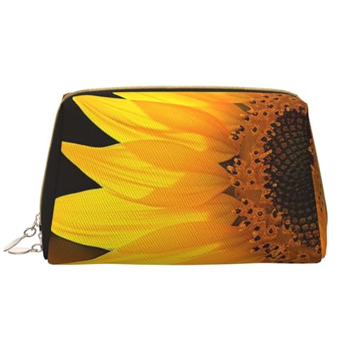 Kosmetiktasche mit Wildblumen- und Sonnenblumen-Motiv, groß, PVC-Leder, Reise-Make-up-Tasche, niedliches Geschenk, Kulturbeutel mit Reißverschluss, weiß, Einheitsgröße, Kosmetiktasche von JKSEEPYN