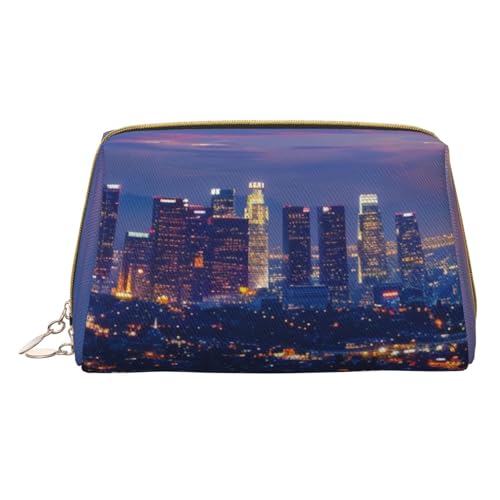 Los Angeles Skyline bedruckte Kosmetiktasche für Damen, Mutter, kleine PVC-Leder, Reise-Make-up-Tasche, niedliche Geschenke, Kulturbeutel mit Reißverschluss, weiß, Einheitsgröße, Kosmetiktasche von JKSEEPYN