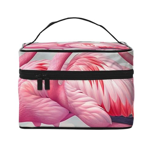 Make-up-Tasche mit Flamingo-Muster, Reise-Kosmetiktasche für Damen, Kosmetik-Aufbewahrungstasche, Reißverschluss, Kulturbeutel, Organizer mit Griff, Schwarz , Einheitsgröße, Kosmetiktasche von JKSEEPYN