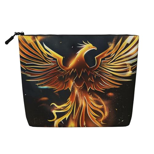 Phoenix bedruckte Make-up-Tasche, Leinen, Kulturbeutel, personalisierbar, Reise-Make-up-Kosmetiktasche für Frauen und Mütter, Schwarz , Einheitsgröße, Kosmetiktasche von JKSEEPYN