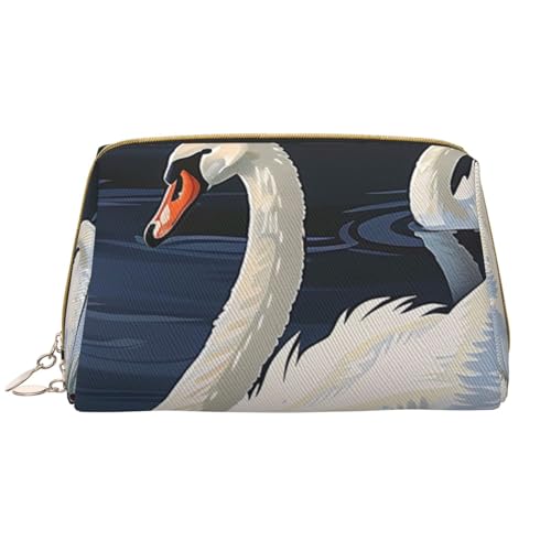 Schöne weiße Kosmetiktasche mit Schwänen auf dem See, bedruckte Kosmetiktasche für Damen, Mutter, große PVC-Leder, Reise-Make-up-Tasche, süßes Geschenk, Kulturbeutel mit Reißverschluss, weiß, von JKSEEPYN