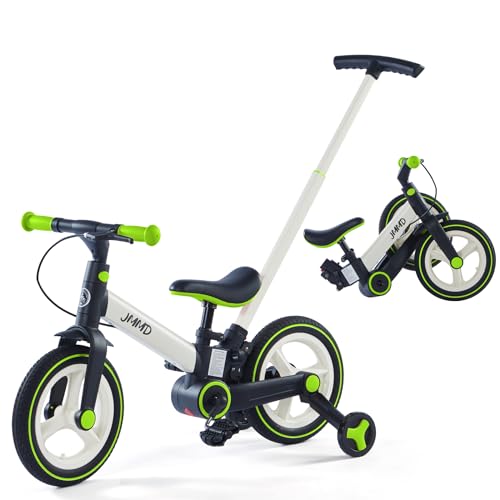 Laufrad mit Schiebestange für Kinder 18 Monate-5 Jahre, 6 in 1 Kinderfahrrad mit Stützrädern & Pedalen, Balancerad für Jungen und Mädchen mit Bremsen & Ständer von JMMD