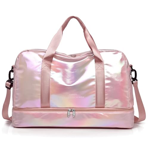 Reisetasche Damen-Reisetasche, große Kapazität, Handtasche, Umhängetasche, lässige Umhängetasche, Gepäcktasche, Trocken- und Nasstrennung, Sport- und Fitnesstasche (Color : Pink) von JMORCO
