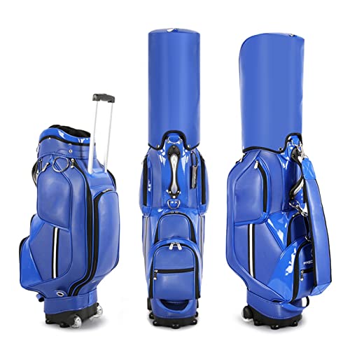 Golfwagentasche aus PU-Leder, tragbare Golf-Sonntagstasche mit 2 Rädern, Reise-Golfschlägertasche für Damen und Herren (Blue) von JMOZHCD