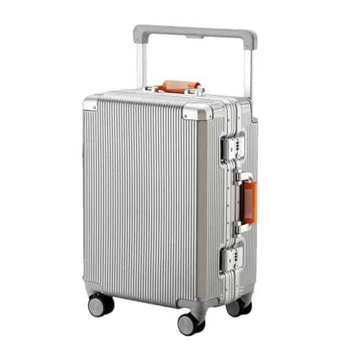 JMOZHCD Gepäck, großes Fassungsvermögen, Reisekoffer, breiter Band-Ledergriff, geräuschloser Rad-Trolley, Handgepäck-Koffer (Silver 20 inch) von JMOZHCD