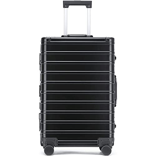 JMOZHCD Leichter Luxus-Hartschalenkoffer mit Rollen, Trolley-Koffer aus Aluminium-Magnesium-Legierung für die Reise (Black) von JMOZHCD