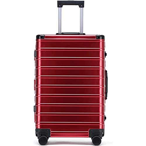 JMOZHCD Leichter Luxus-Hartschalenkoffer mit Rollen, Trolley-Koffer aus Aluminium-Magnesium-Legierung für die Reise (Red) von JMOZHCD