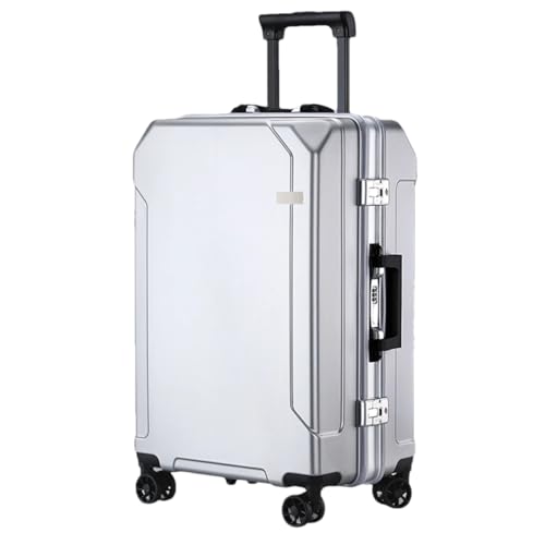 JMOZHCD Reisekoffer, modischer Koffer, Aluminiumrahmen, Trolley-Koffer, Herren- und Damen-Kabinenkoffer (Silver(white Border) 22) von JMOZHCD