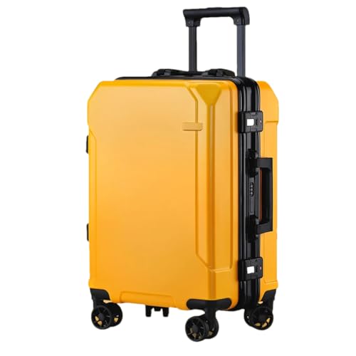 JMOZHCD Reisekoffer, modischer Koffer, Aluminiumrahmen, Trolley-Koffer, Herren- und Damen-Kabinenkoffer (Yellow(black Border) 26) von JMOZHCD