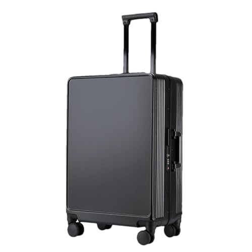 JMOZHCD Trolley-Koffer mit Aluminiumrahmen, großes Fassungsvermögen, modischer Trolley-Koffer, Business-Kabinenkoffer, Reise-Universal-Rollenkoffer, Reißverschluss-Koffer (Black 26 inch) von JMOZHCD