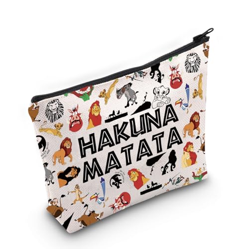 Hakuna Matata inspirierte Kosmetiktasche, Make-up-Tasche, Löwe, Cartoon-Filme, Liebhaber, Geschenk, weiß, M, Kosmetiktasche von JNIAP