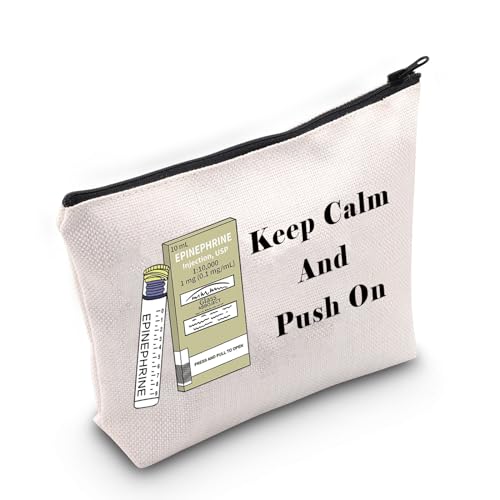 JNIAP ICU Kosmetiktasche mit Aufschrift "Keep Calm And Push On", Geschenk für medizinische Pflege, Mit Tasche zum Aufstecken von JNIAP