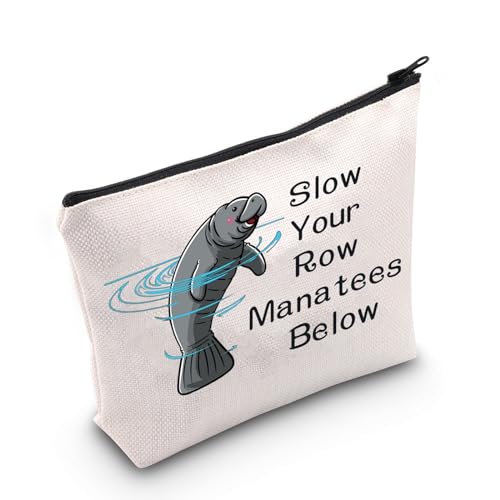 JNIAP Kosmetiktasche, Motiv: Seekuh, Motiv "Slow Your Row Manatees Below", Geschenk für Seekuh, Slow Your Row Bag von JNIAP