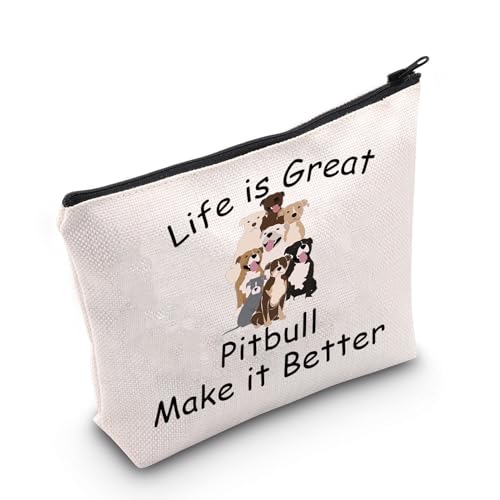 JNIAP Lustiges Pitbull-Geschenk "Life is Great Pitbull Make it Better" Kosmetiktasche, Geschenk für Pitbull-Hundeliebhaber, Life is Great Pitbull-Tasche von JNIAP