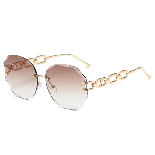 JNWHY Sonnenbrille Herren Polygonale Rahmenlose Modische Sonnenbrille Für Herren Und Damen Mit Kettenbein 2 von JNWHY