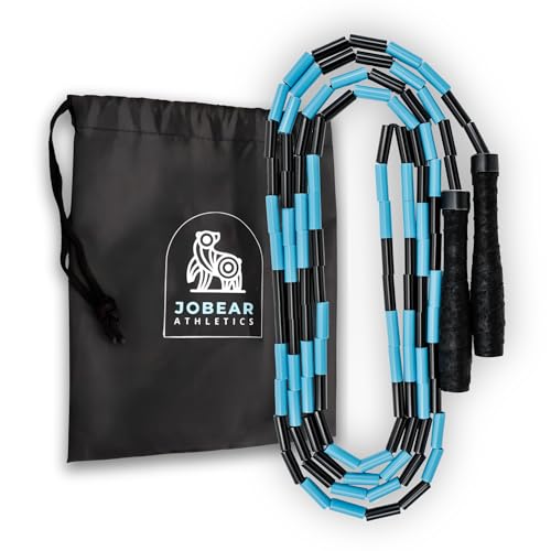 JOBEAR Athletics Springseil mit Perlen für funktionelle Fitness-Athleten – Griffband-Griffe – verhedderungsfrei – verstellbar – Springseil für Erwachsene, Jugendliche und Kinder (blau/schwarz) von JOBEAR Athletics